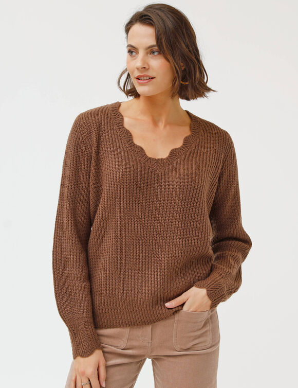 Pull col V, maille anglaise (taupe) Pull col V, maille anglaise (taupe)